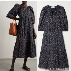 THE GREAT Bonnett Floral Corduroy Tiered Maxi Dress Size 2 Prairie Pockets
